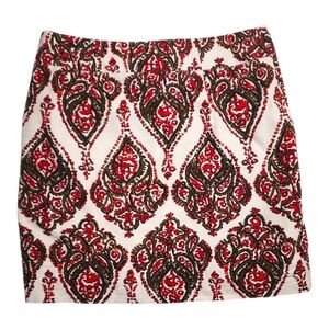 Merona Red & Brown Brocade Mini Skirt – Size 4